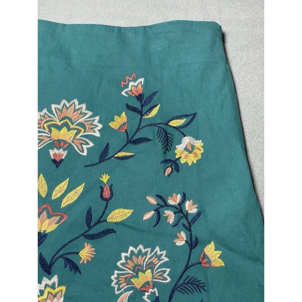Women's Skirt MED‎ Embroidered Boho Teal Green Stretch Side Zip Colorful Western - Picture 8 of 16